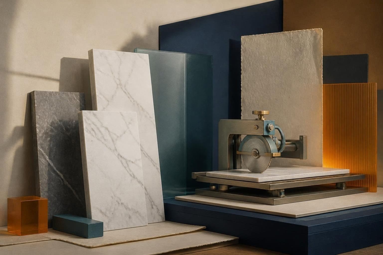 Minh họa biên tập AI về hoạt động chính của Vicostone (Xây dựng & Vật liệu); không phải ảnh doanh nghiệp, nhà máy hay sự kiện có thật.